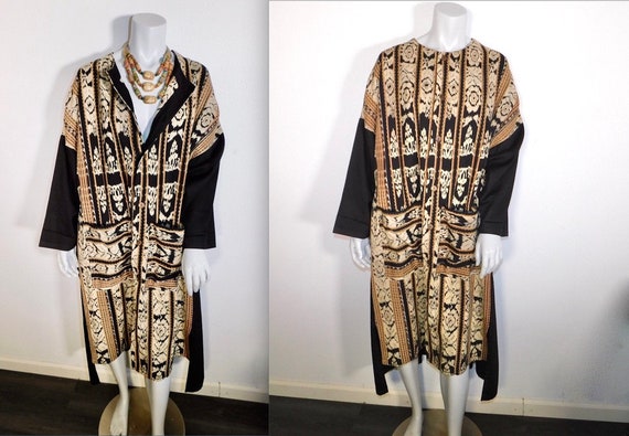 Rare Vintage 80s Laise Adzer Ikat Weave Coat Dress