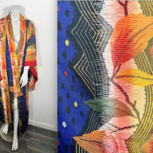 Gorgeous Art Deco Dots & Leaves Print Japanese Brocade Kimono