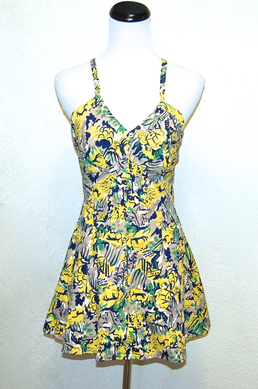 Rare Vintage Pinup 1940s Novelty Print One Piece Swimsuit 36 Bust Etsy