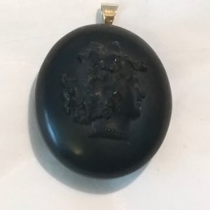 Antique Victorian Vulcanite Mourning Locket w Bacchante Cameo