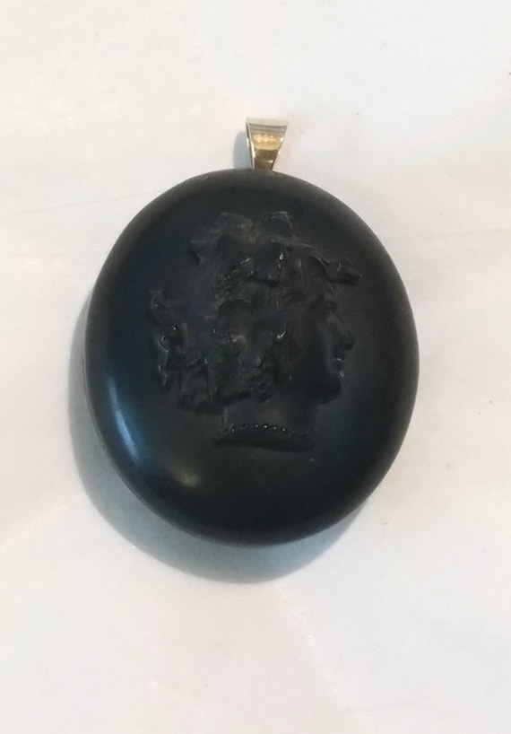 Antique Victorian Vulcanite Mourning Locket w Bacc