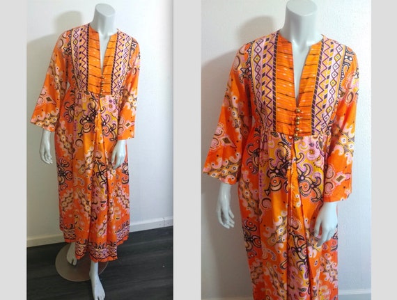 Vintage 1960s Groovy Orange & Pink Paisley Zip Fr… - image 1