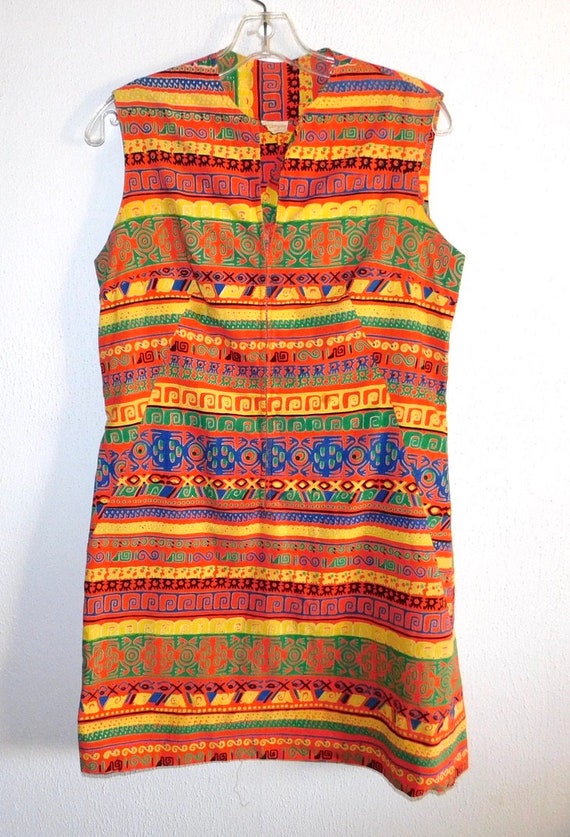 RARE Vintage 1940s Cold Rayon Mayan Aztec Vibrant… - image 3