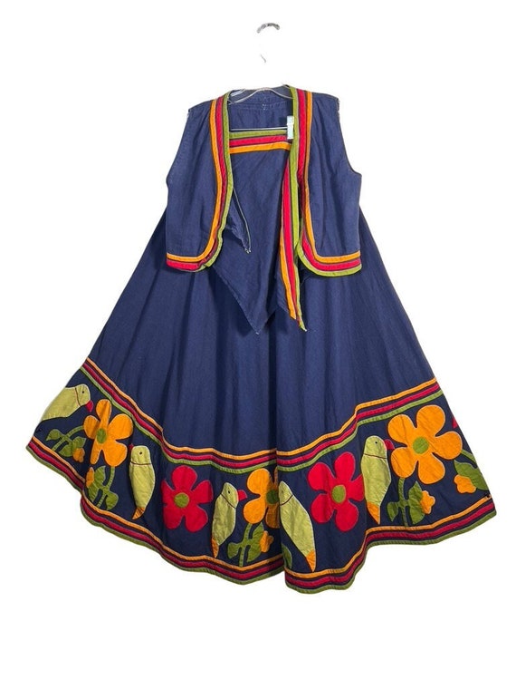 Amazing Vintage 3 Piece Maxi Dress, Vest & Head Sc