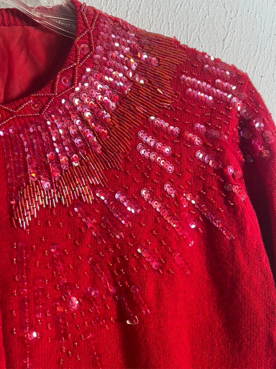 HTF Vintage 60s Beaded Cardigan Sweater in Red XL… - image 6