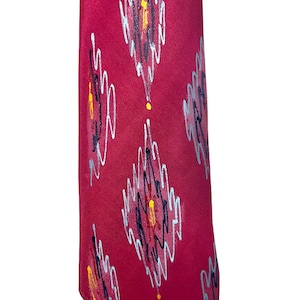 Late 40s to 50s Vintage Towncraft Hand Painted Rayon Necktie in Red