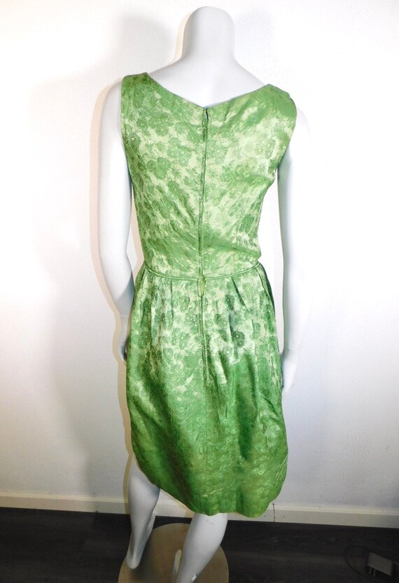 Vintage 1950s Mad Men Frosty Green Brocade Dress … - image 3