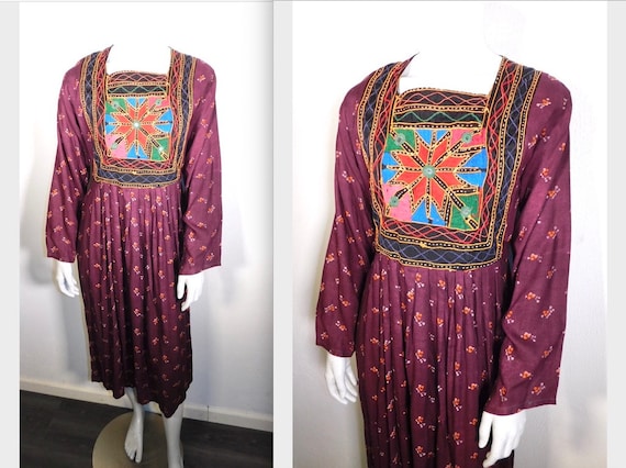 正規品販売！ 60s Vintage 70s Front Mirrored Embroidered W Dress Afghan ワンピース