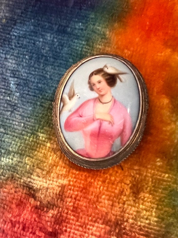 Wonderful Mid Victorian Porcelain Portrait Brooch 