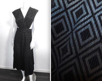 Vintage 40s 50s Geometric Corduroy Pinafore Dress