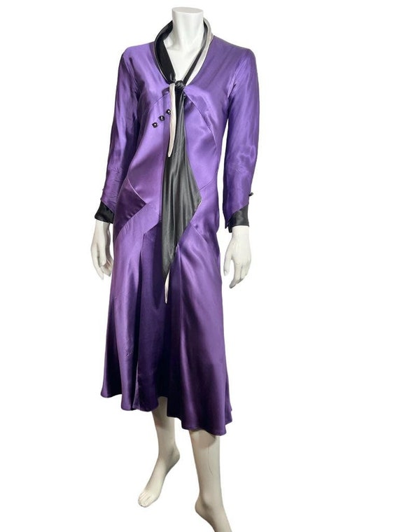purple art deco dress Late 1920s Purple Silk Satin Art Deco Dress W Bakelite Buttons & Double  Sleeves XS S