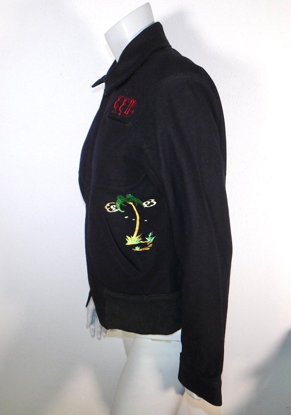 Grogram Coat Rare 1940s WWII Era US Navy Embroidered Gotham Wool J… - Gem