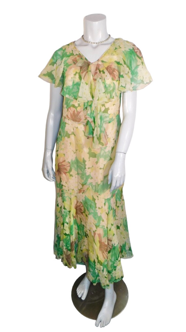 Garden Party Beautiful Early 1930s Floaty Floral Print Silk Chiffon Dress image 3