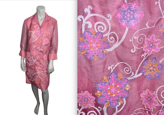 Great Vintage Alfred Shaheen Pink Floral Late 196… - image 1