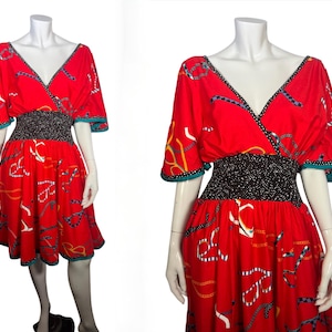Vintage 80s Avant Garde New Wave Jeanne Marc Mini Dress w Eyeglass Print M