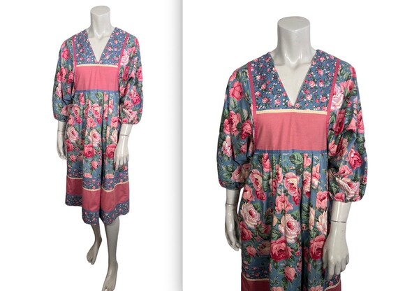 Vintage Late 70s Krist Gudnason Hippie Folk Boho Cabbage Roses 