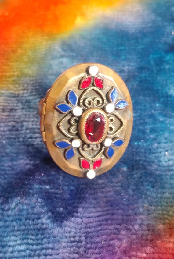 Vintage 20s Czech Deco Jeweled Enameled Brass Lock
