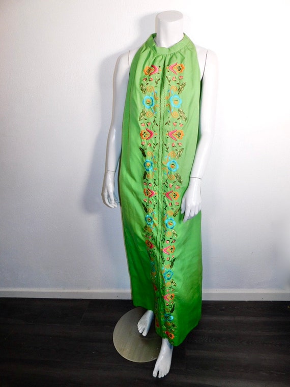 Vintage 60s Embroidered Mexican Maxi Dress by Bor… - image 2