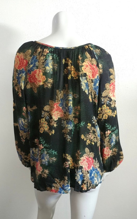 Boho Vintage 1970s Floral Rayon Peasant Blouse L - image 4