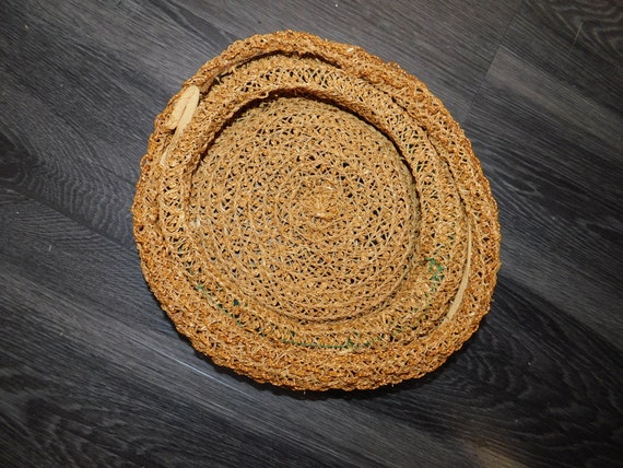 Cute Vintage 30s 40s Woven Raffia Straw Hat w Dan… - image 6