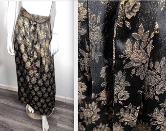 Vintage Anni '70 Tumbleweeds Broccato Metallico Maxi Gonna w Cintura S