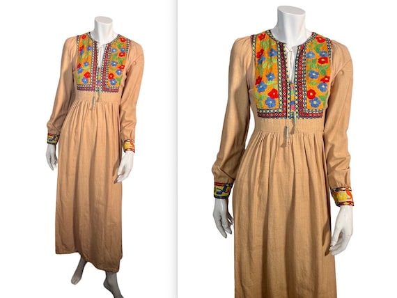 Vintage 60s to 70s Afghan Embroidered Hippie Dres… - image 1