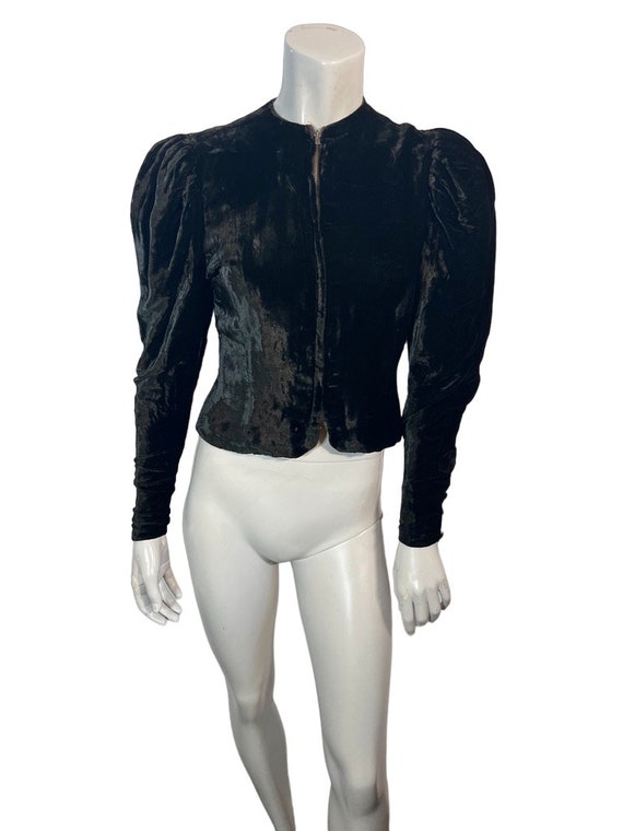 Vintage 1930s Black Velvet Zip Front Fitted Jacke… - image 2