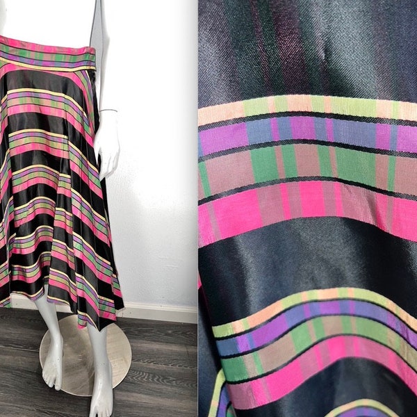 Vibrant 1950s Taffeta Pink Black Purple & Green Circle Skirt