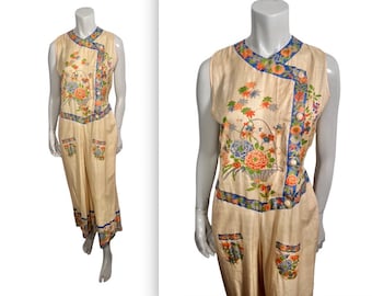 Absolutely Amazing Unworn 1920s Silk Pongee Beach Pajamas Jumpsuit M