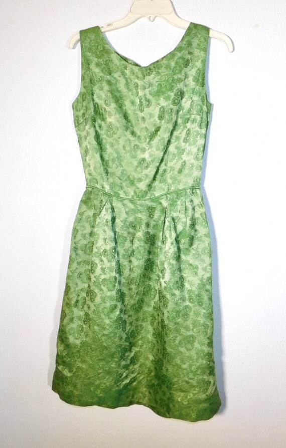 Vintage 1950s Mad Men Frosty Green Brocade Dress … - image 4