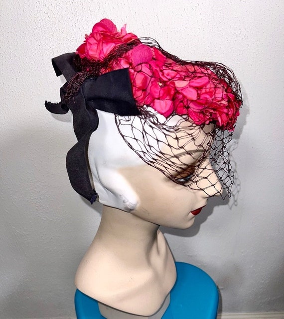 Vintage 30s 40s New York Creation Tilt Hat W Veil & Hot Pink 