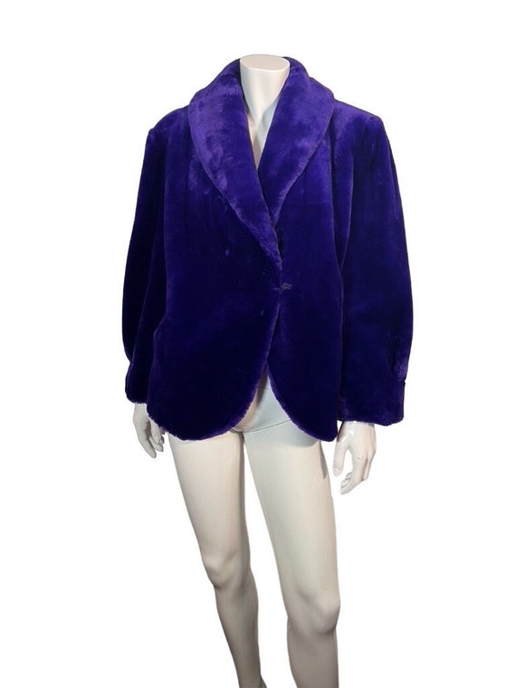 Vintage 80s Violet Purple Couture Helene Faux Fur… - image 1