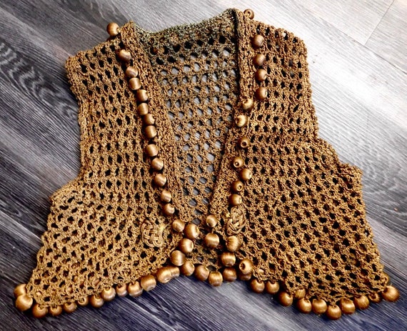 Amazing Antique Metallic Gold Woven Crocheted Vic… - image 8
