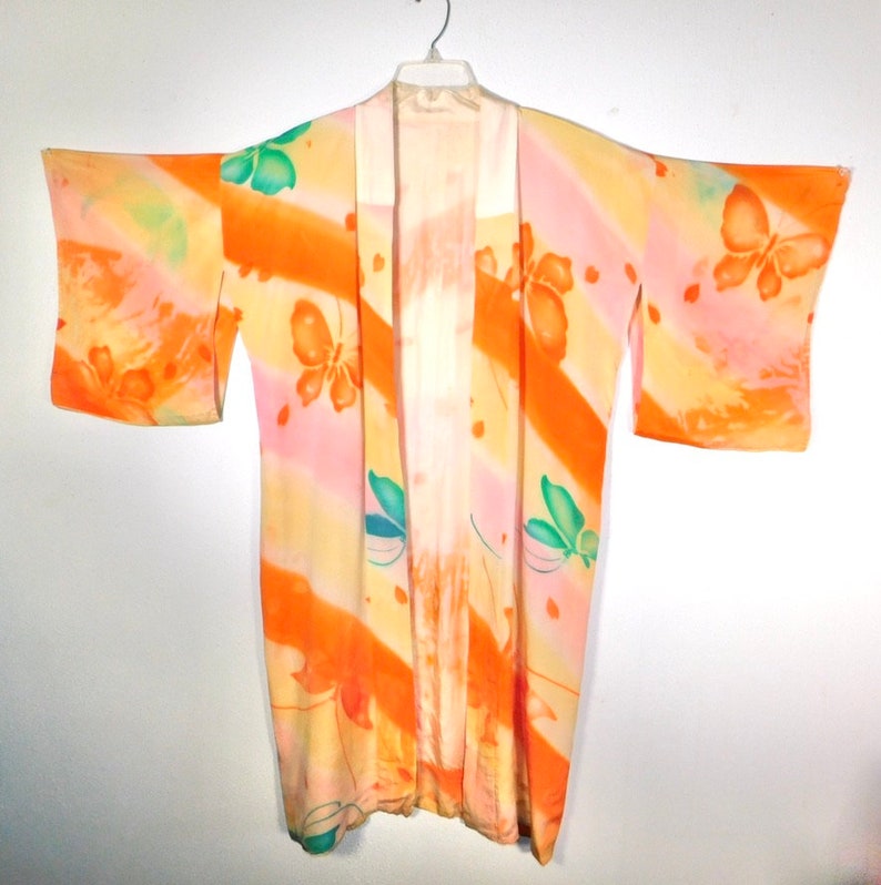 Beautiful Vintage 20s 30s Hand Painted Silk Butterfly Kimono image 1