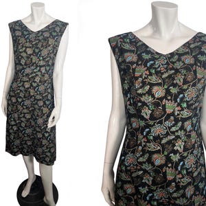 Wonderful 50s Textured Raw Silk Dress w Buttefly & Floral Print XL Volup Plus