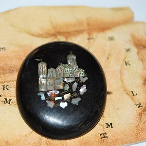 Antique Circa 1870 Victorian Mourning Welsh Castle Brooch image 2