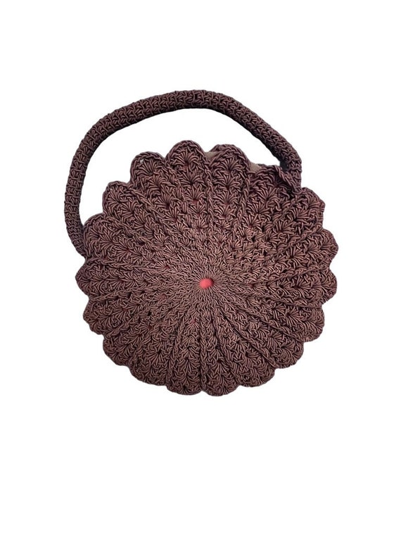 Cute Vintage 1940s Crochet Corde Round Handbag Pur