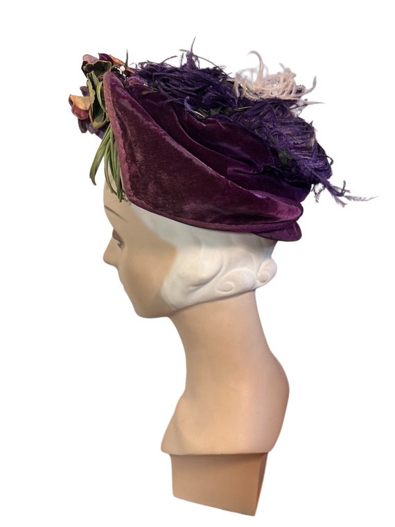 Wonderful Purple Velvet 1910s Toque Hat w Velvet … - image 2