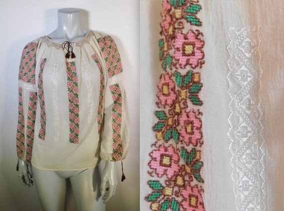 Darling 1940s Romanian Embroidered Cotton Gauze P… - image 1