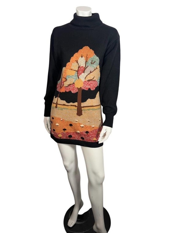 Vintage 70s to 80s Wool Tree & Sheep Pattern Tuni… - image 1