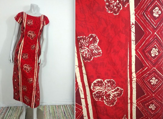 Fab Vintage 40s 50s Cotton Hawaiian Print Tea Tim… - image 1