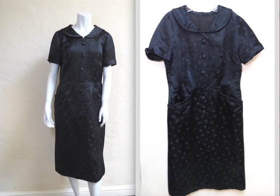 Lovely Vintage Late 40s Silk Brocade Collared Dres