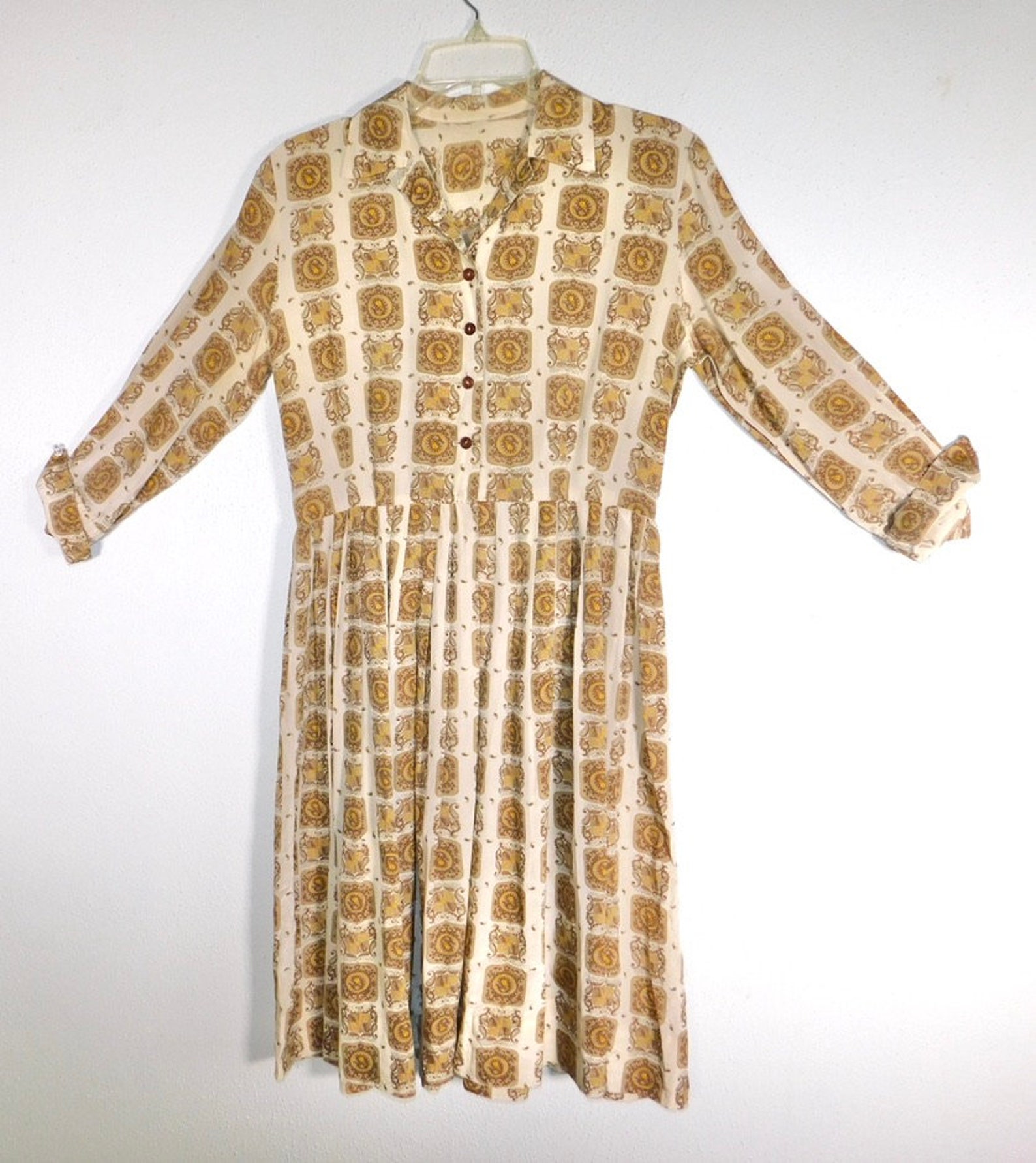 Vintage 1950s Silk Shirtwaist Dress w Heraldic Novelty Print | Etsy