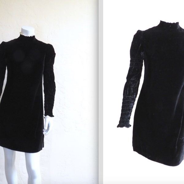 Vintage 60s Velvet Goth Wednesday Addams Dress by Gay Gibson XS S