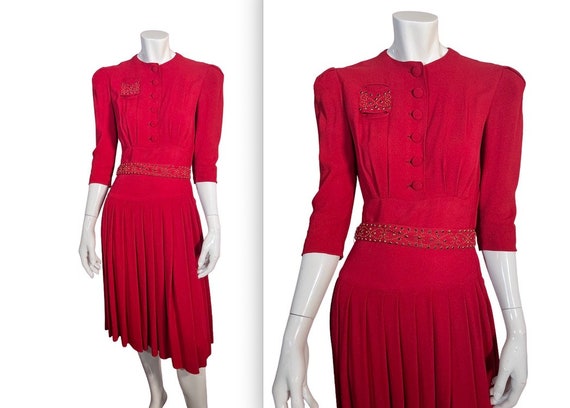 Wonderful Vintage Late 30s FOGA Rayon Crepe Dress… - image 1