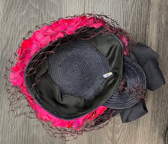 Vintage 30s 40s New York Creation Tilt Hat W Veil & Hot Pink  display picture 3
