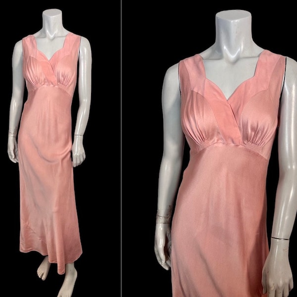 Glam Vintage 1930s Bias Cut Silk Satin Long Gown in Pink 34 Bust