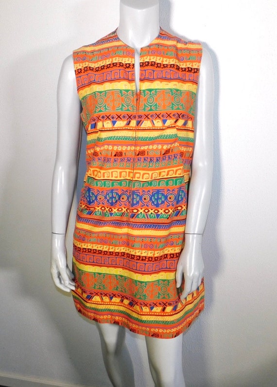 RARE Vintage 1940s Cold Rayon Mayan Aztec Vibrant… - image 9