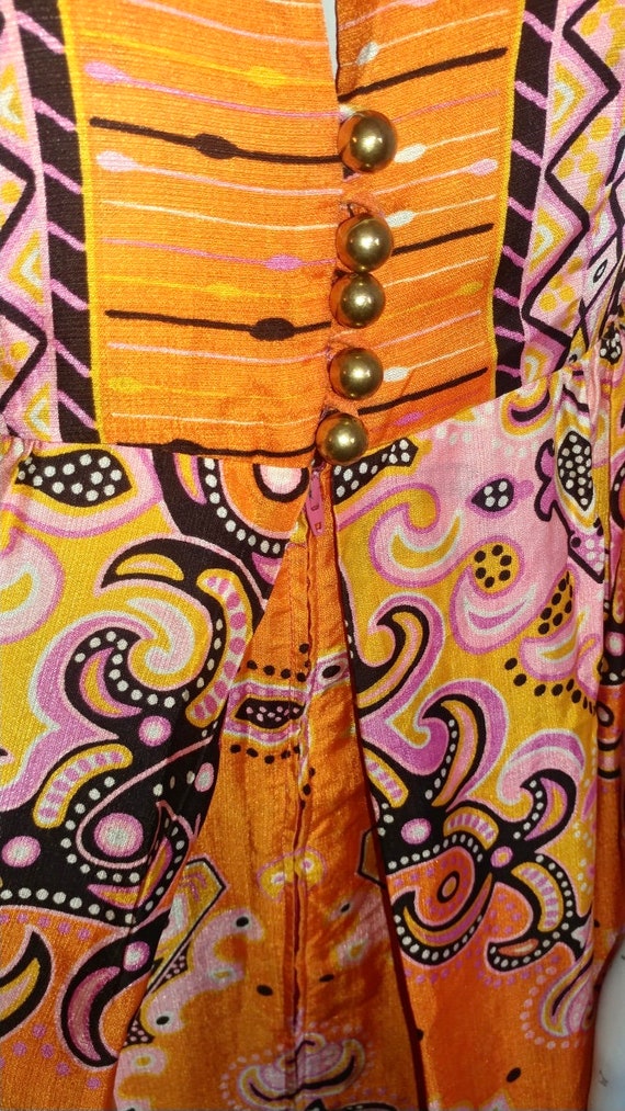 Vintage 1960s Groovy Orange & Pink Paisley Zip Fr… - image 5