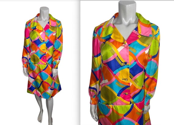 Vintage 1970s Designer BH Wragge Silk Psychedelic… - image 1